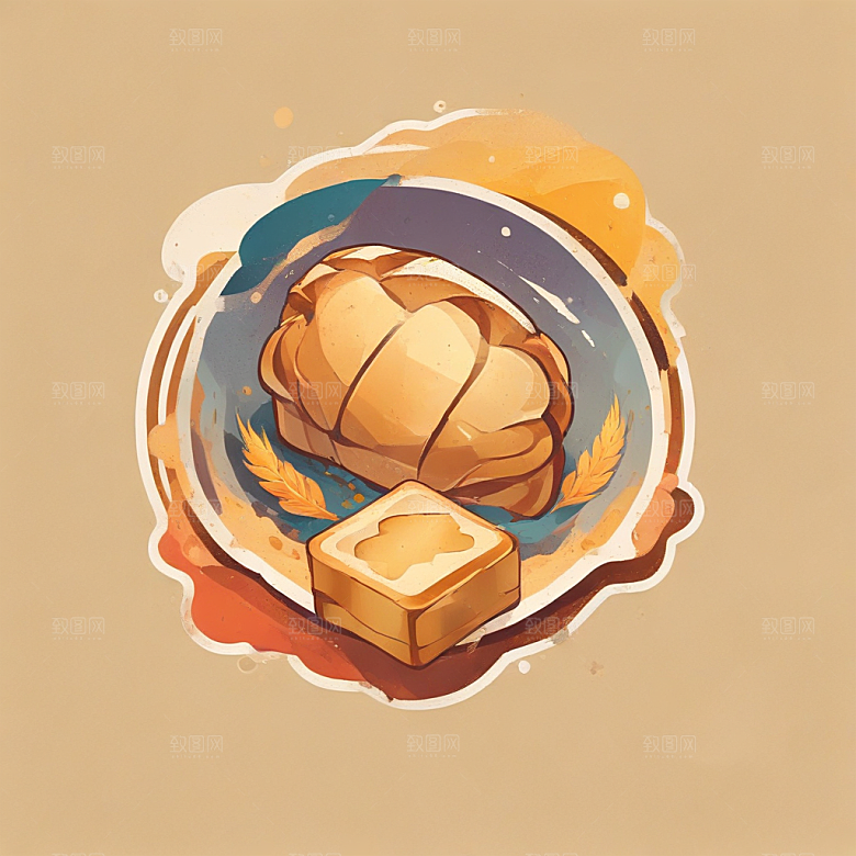 一片面包插画卡通风格贴纸
