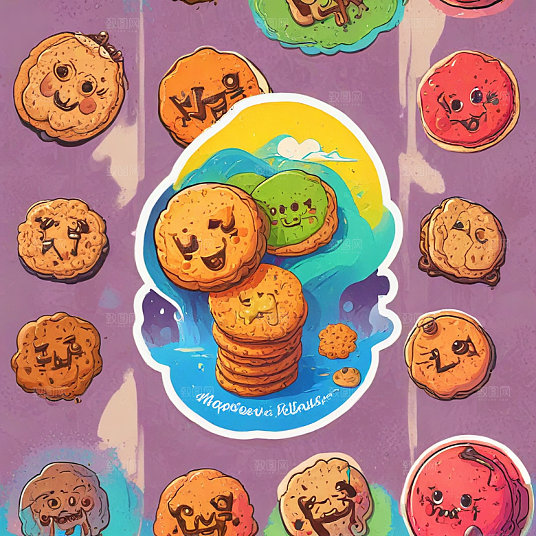 一块饼干插画卡通风格贴纸