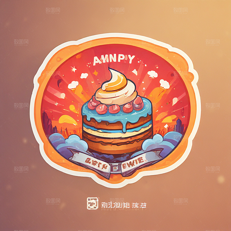 一块蛋糕插画卡通风格贴纸