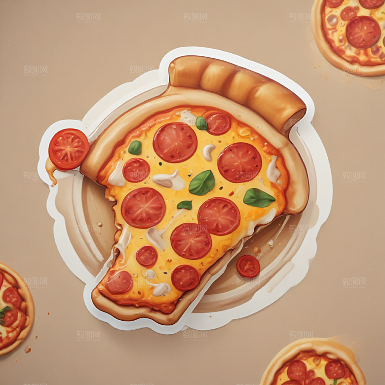 一片披萨插画卡通风格贴纸