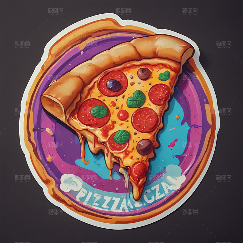 一片披萨插画卡通风格贴纸