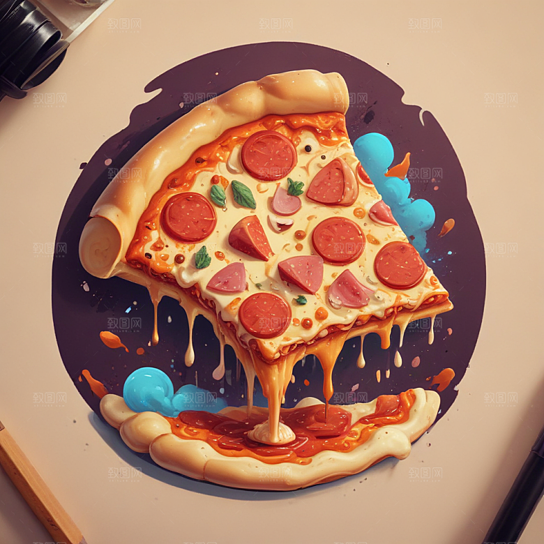 一片披萨插画卡通风格贴纸