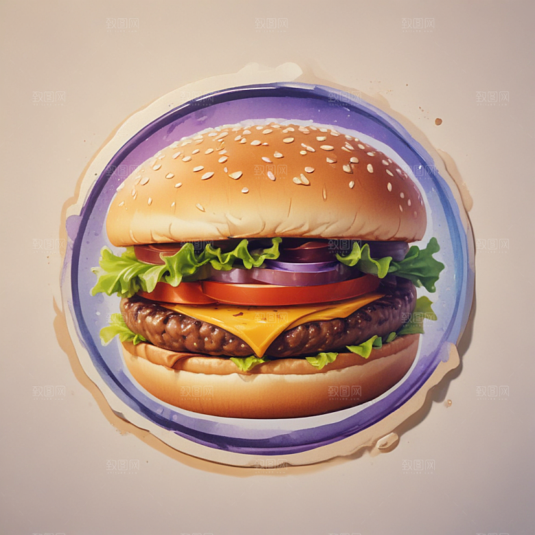 一个汉堡包插画卡通风格贴纸