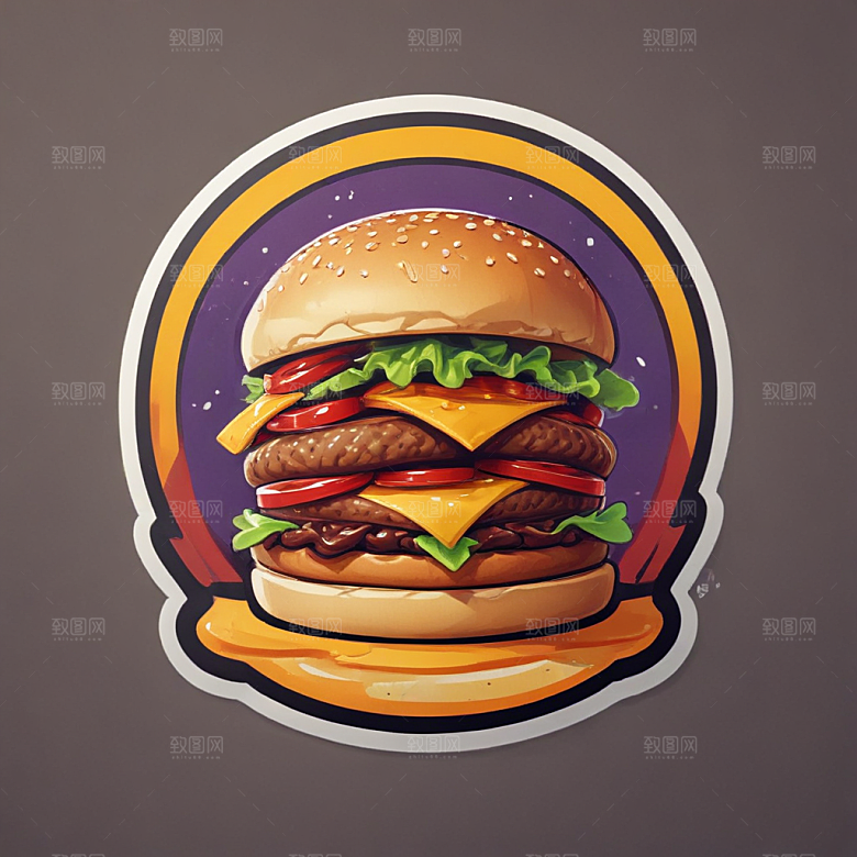 一个汉堡包插画卡通风格贴纸