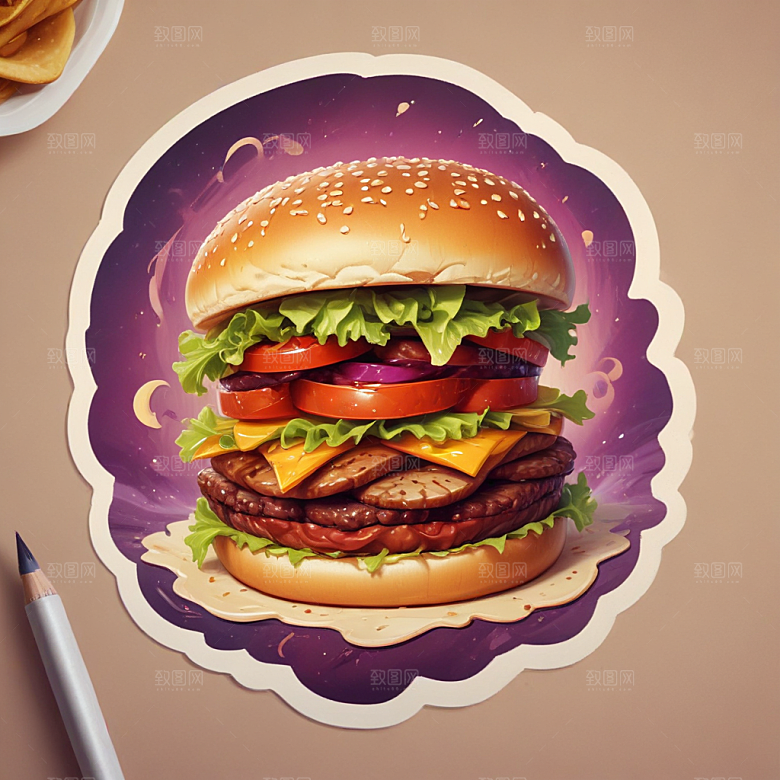 一个汉堡包插画卡通风格贴纸