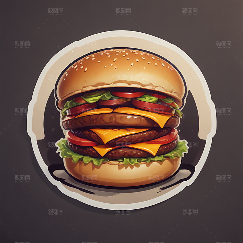 一个汉堡包插画卡通风格贴纸
