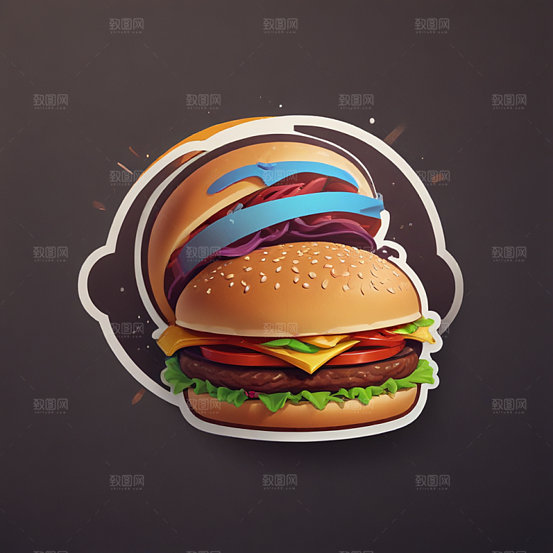 一个汉堡包插画卡通风格贴纸