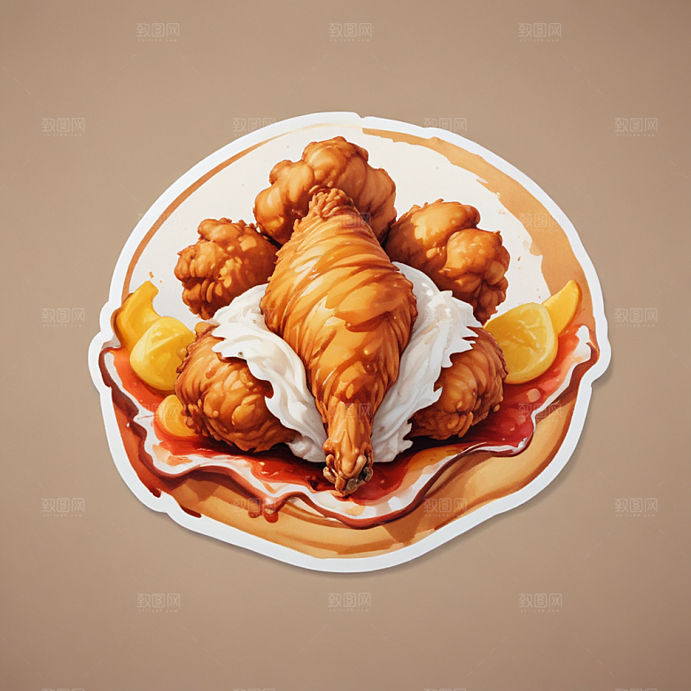 一块炸鸡插画卡通风格贴纸