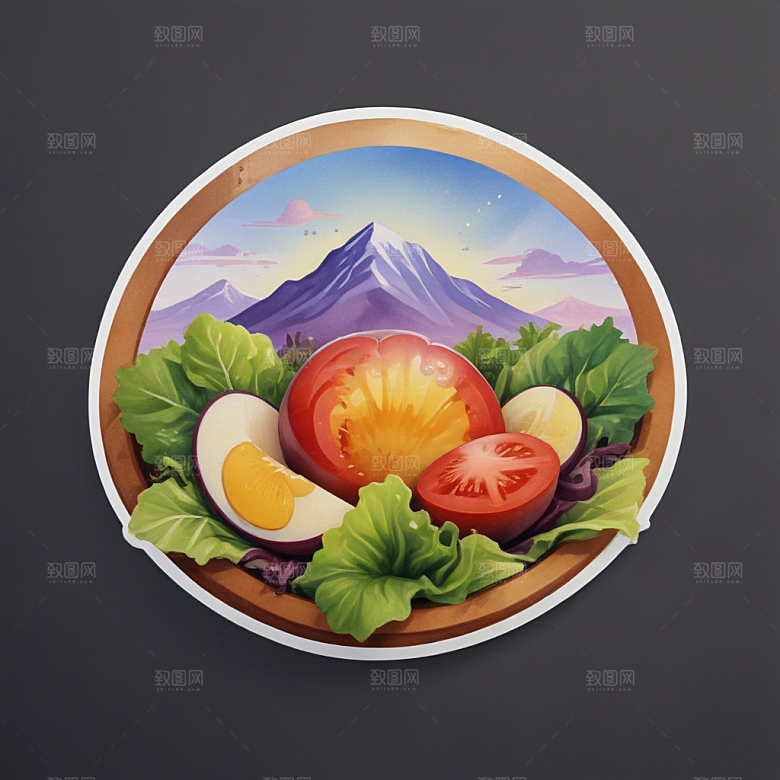一份沙拉插画卡通风格贴纸