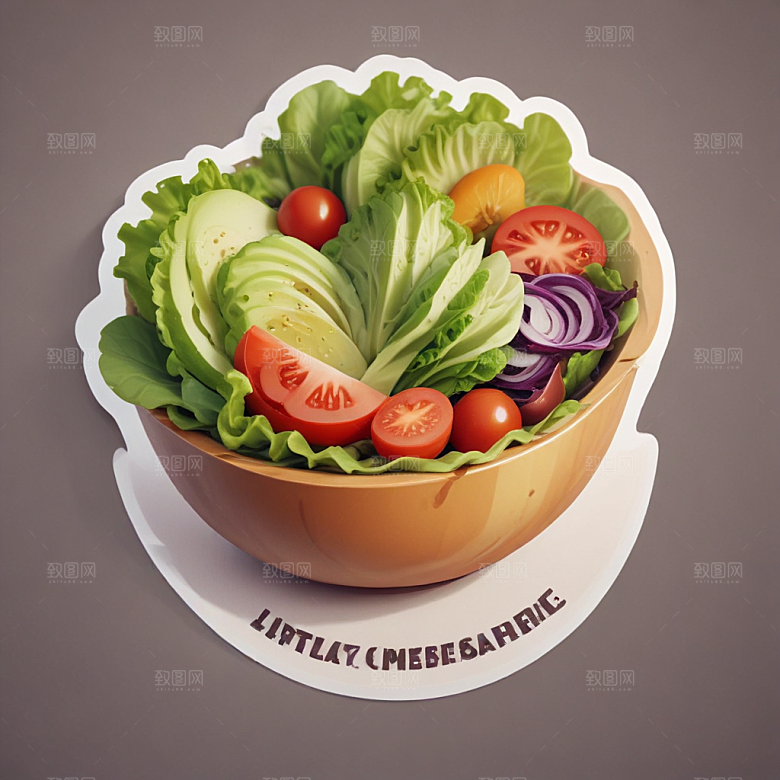 一份沙拉插画卡通风格贴纸