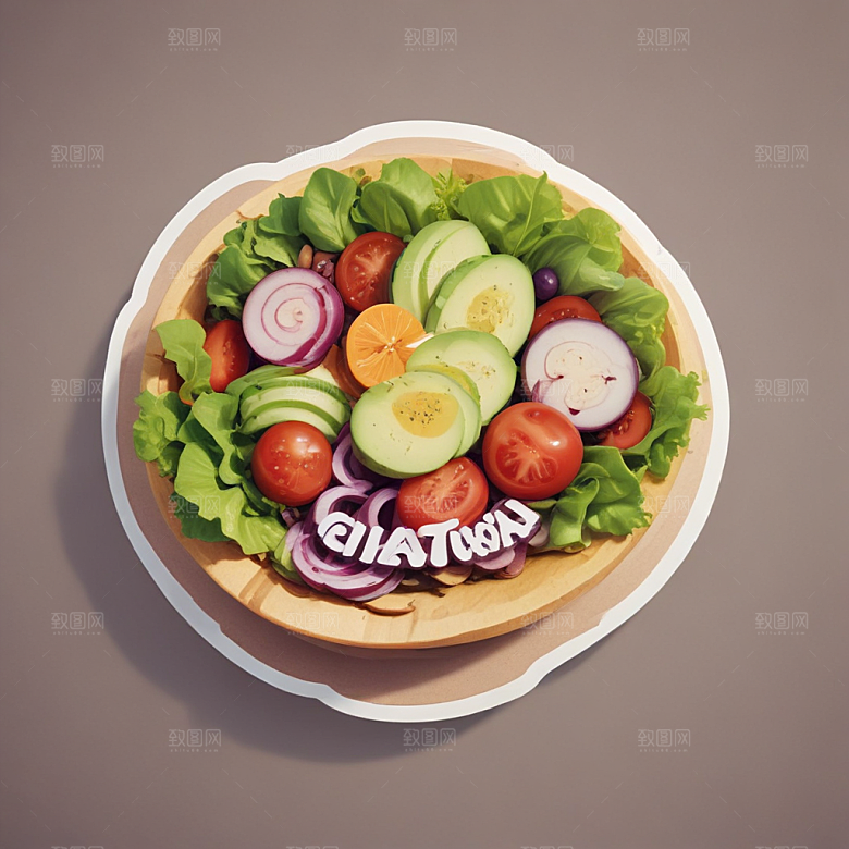 一份沙拉插画卡通风格贴纸