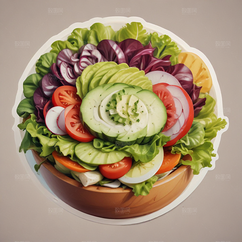 一份沙拉插画卡通风格贴纸