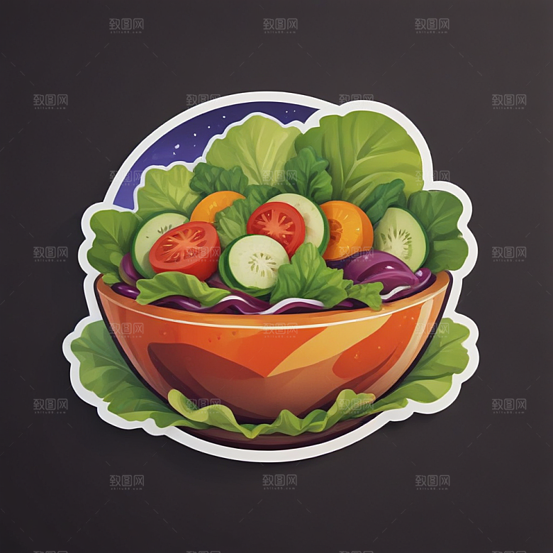 一份沙拉插画卡通风格贴纸