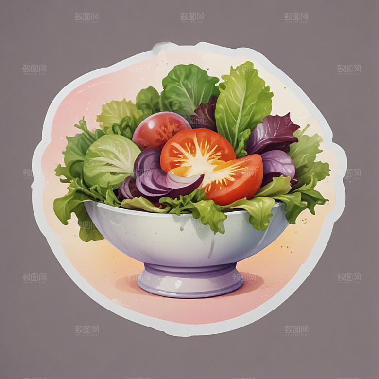 一份沙拉插画卡通风格贴纸