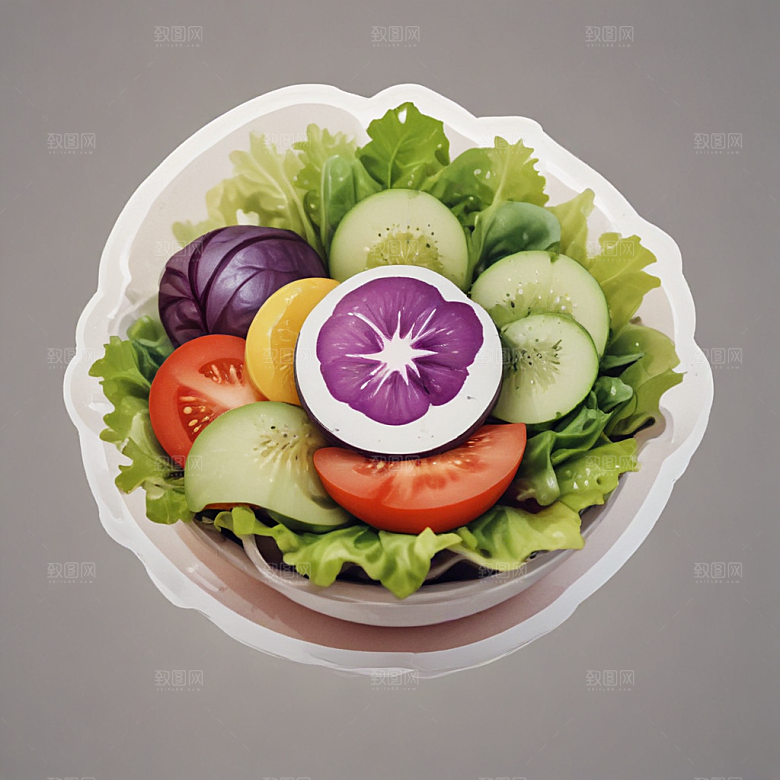 一份沙拉插画卡通风格贴纸