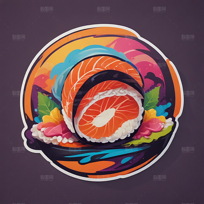 一份寿司插画卡通风格贴纸