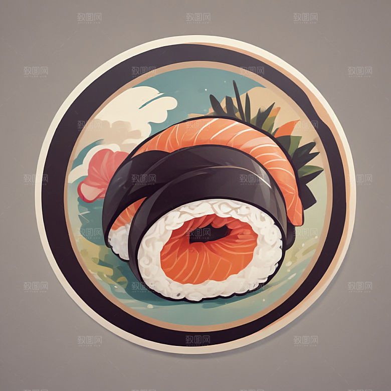 一份寿司插画卡通风格贴纸