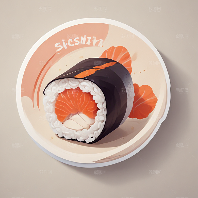 一份寿司插画卡通风格贴纸