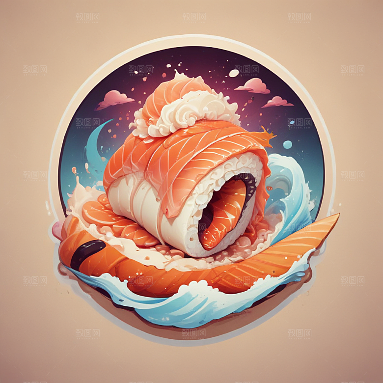 一份寿司插画卡通风格贴纸