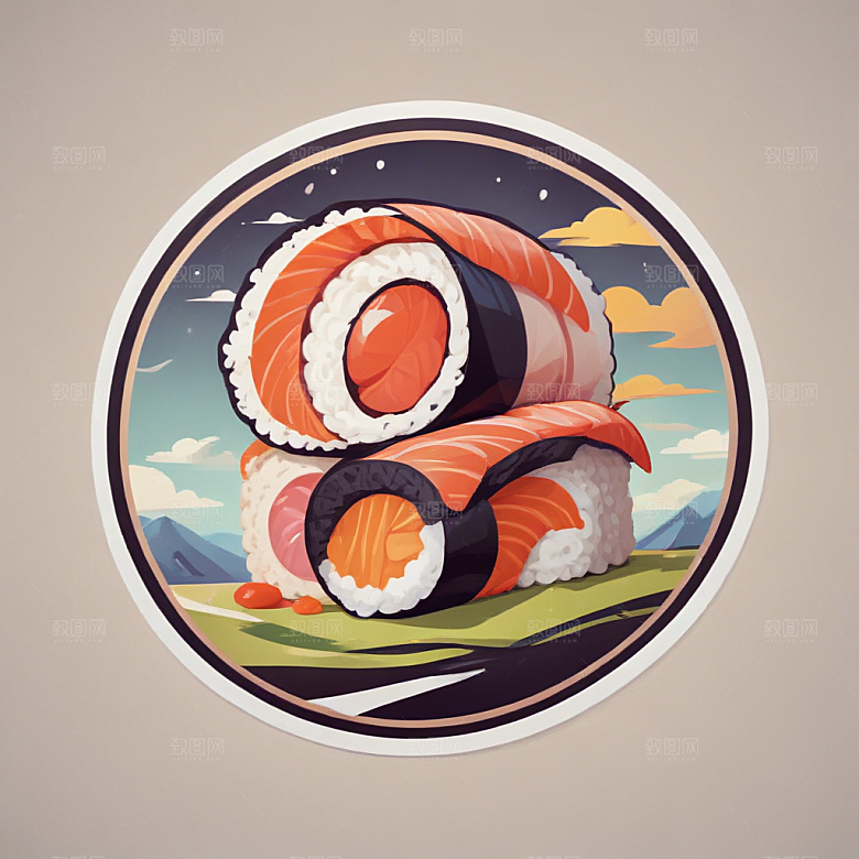 一份寿司插画卡通风格贴纸