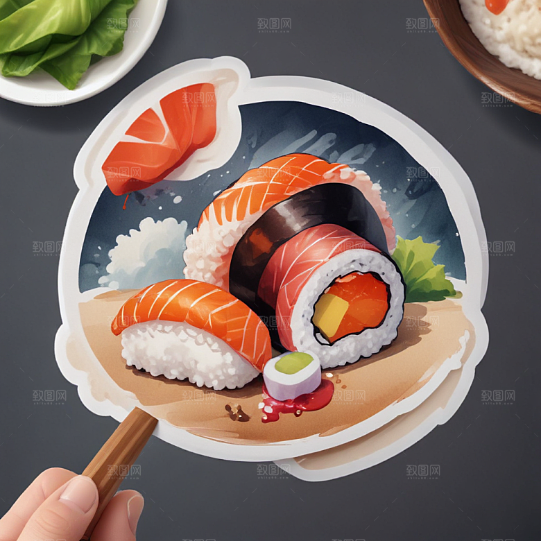 一份寿司插画卡通风格贴纸