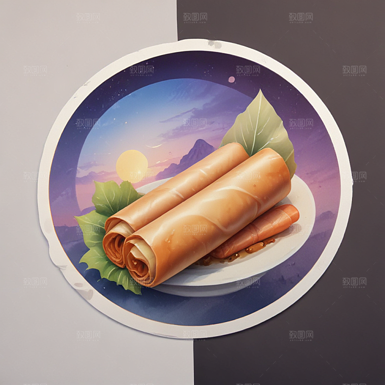 一根春卷插画卡通风格贴纸
