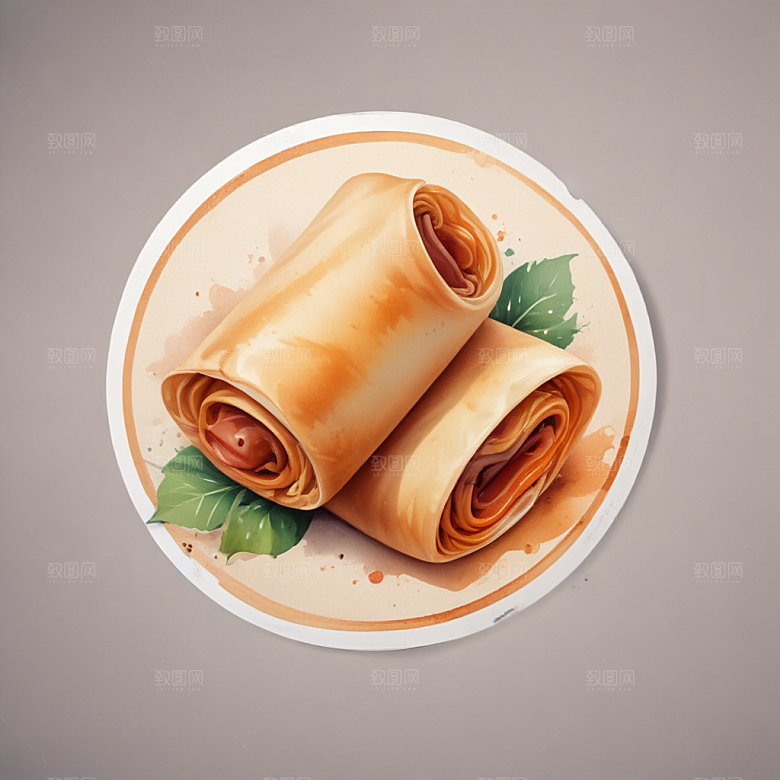 一根春卷插画卡通风格贴纸