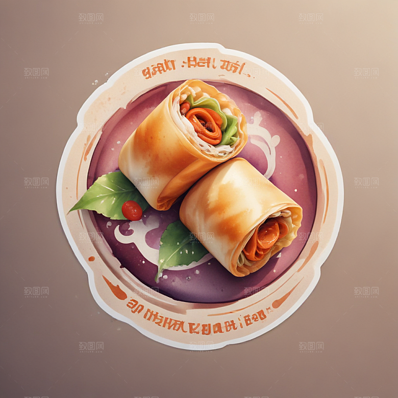 一根春卷插画卡通风格贴纸
