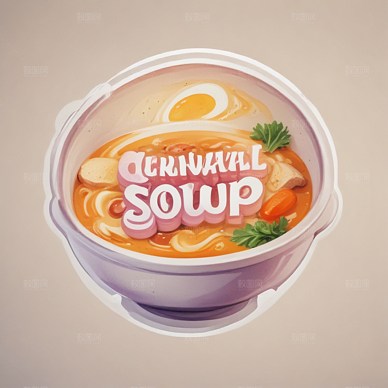 一碗汤插画卡通风格贴纸