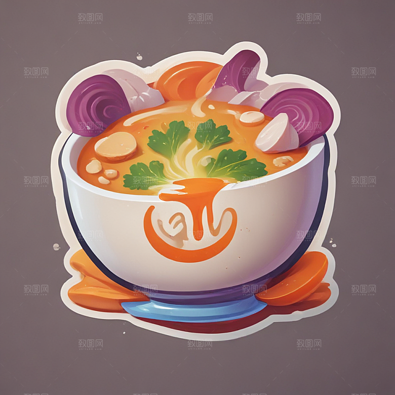 一碗汤插画卡通风格贴纸