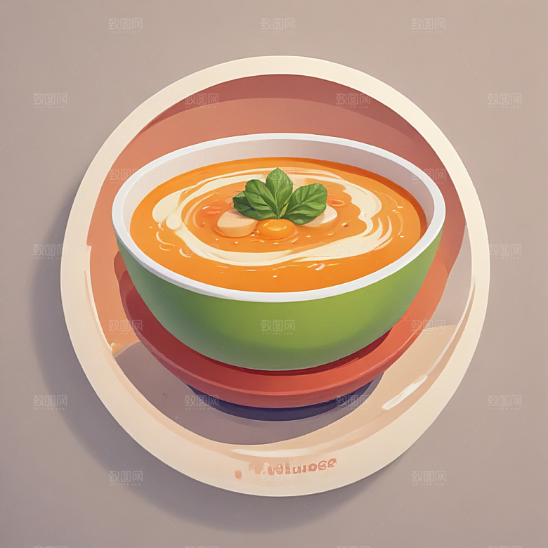 一碗汤插画卡通风格贴纸