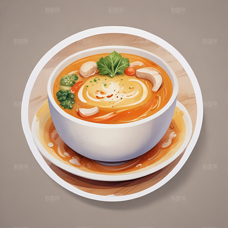 一碗汤插画卡通风格贴纸