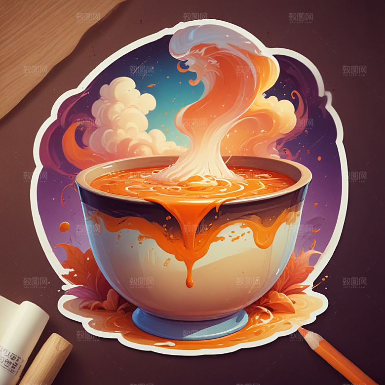 一碗汤插画卡通风格贴纸