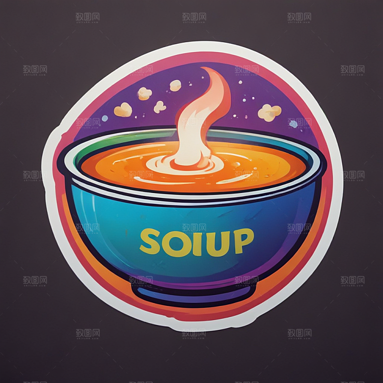 一碗汤插画卡通风格贴纸