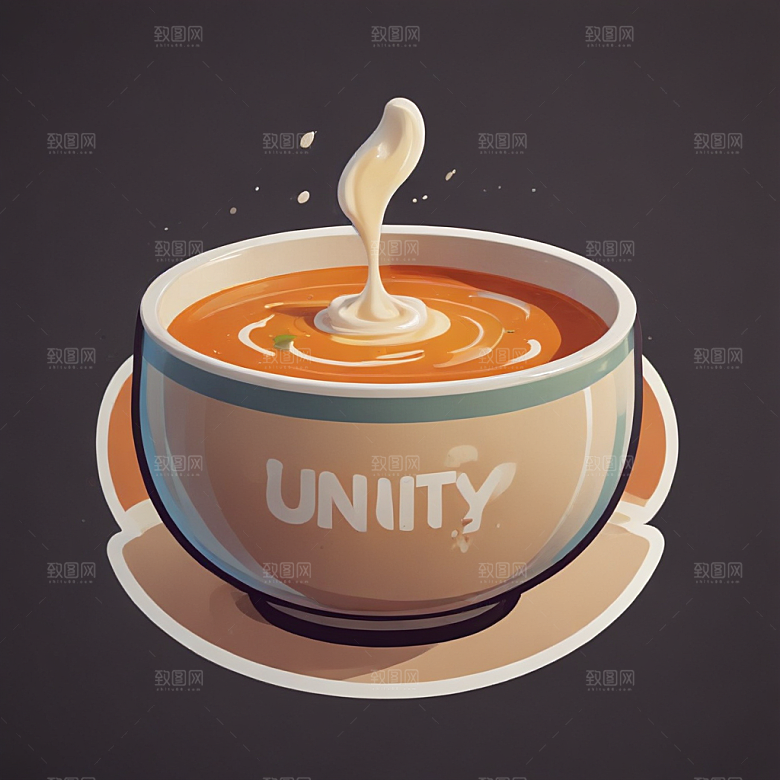 一碗汤插画卡通风格贴纸