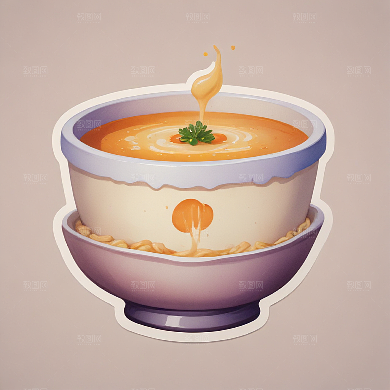 一碗汤插画卡通风格贴纸
