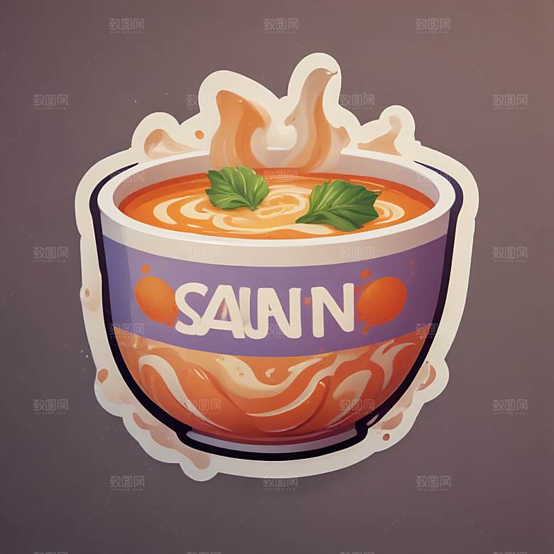 一碗汤插画卡通风格贴纸