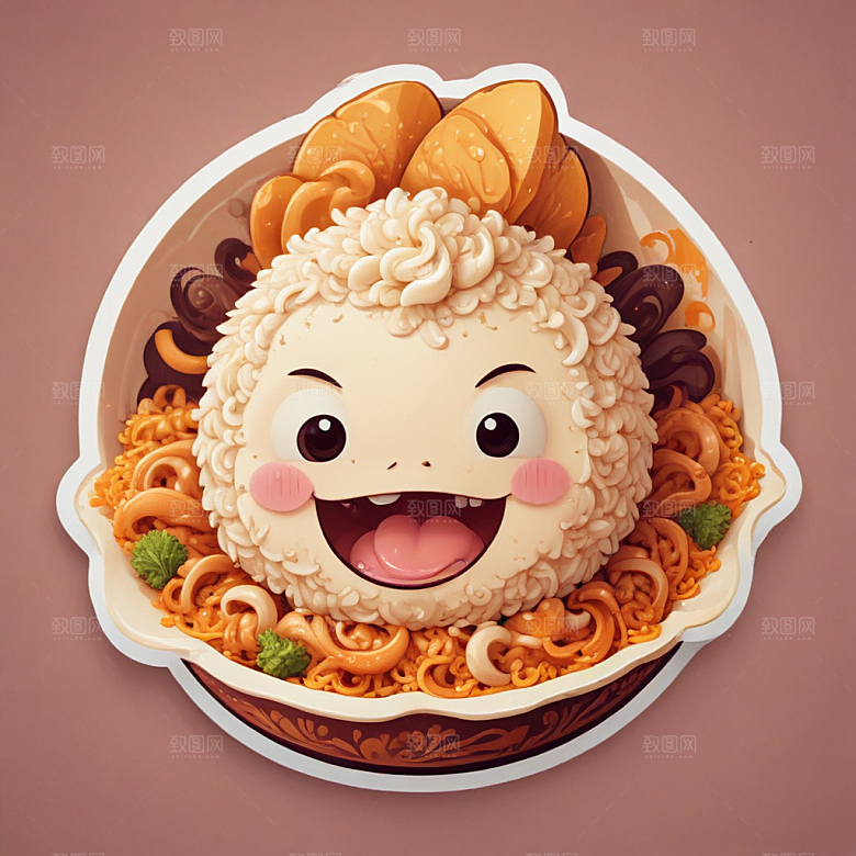 一份炒饭插画卡通风格贴纸