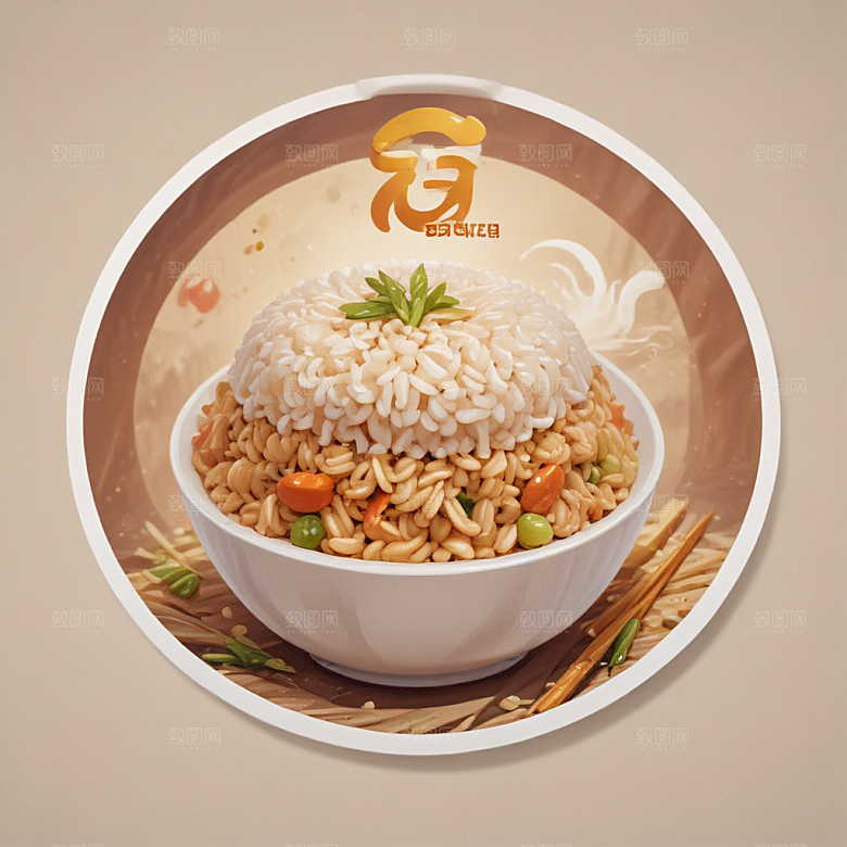 一份炒饭插画卡通风格贴纸