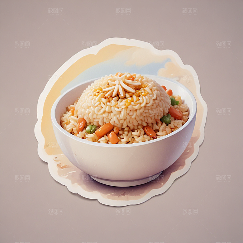 一份炒饭插画卡通风格贴纸