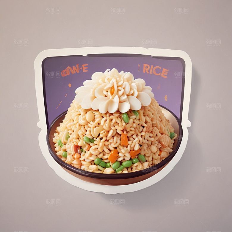 一份炒饭插画卡通风格贴纸