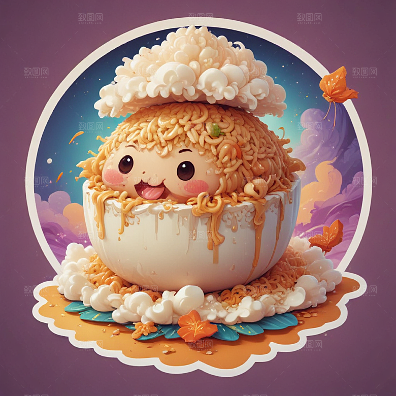 一份炒饭插画卡通风格贴纸