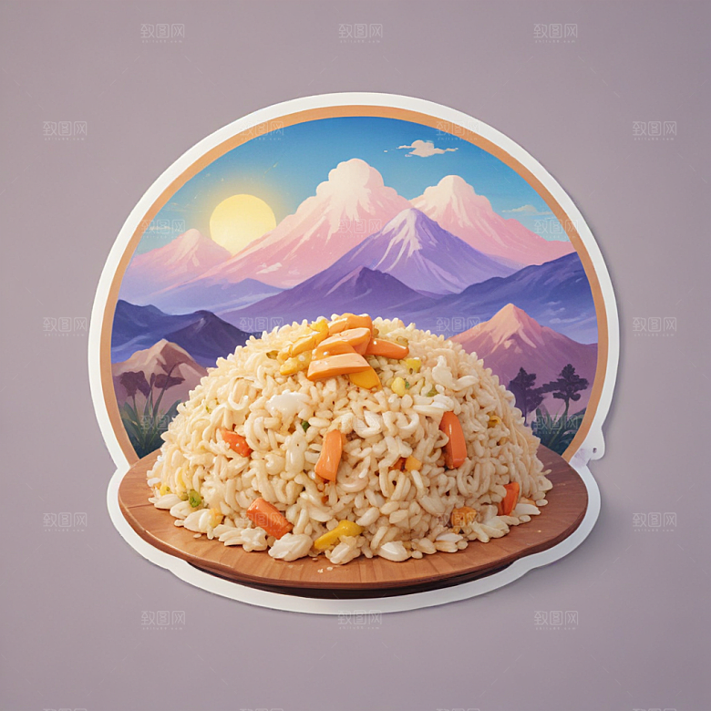 一份炒饭插画卡通风格贴纸