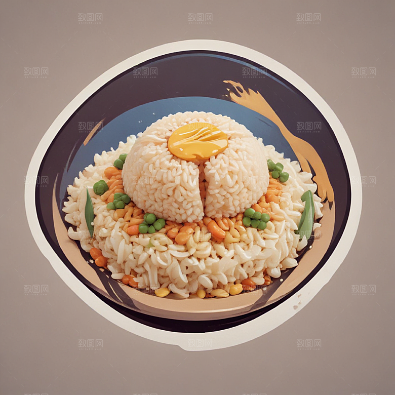 一份炒饭插画卡通风格贴纸