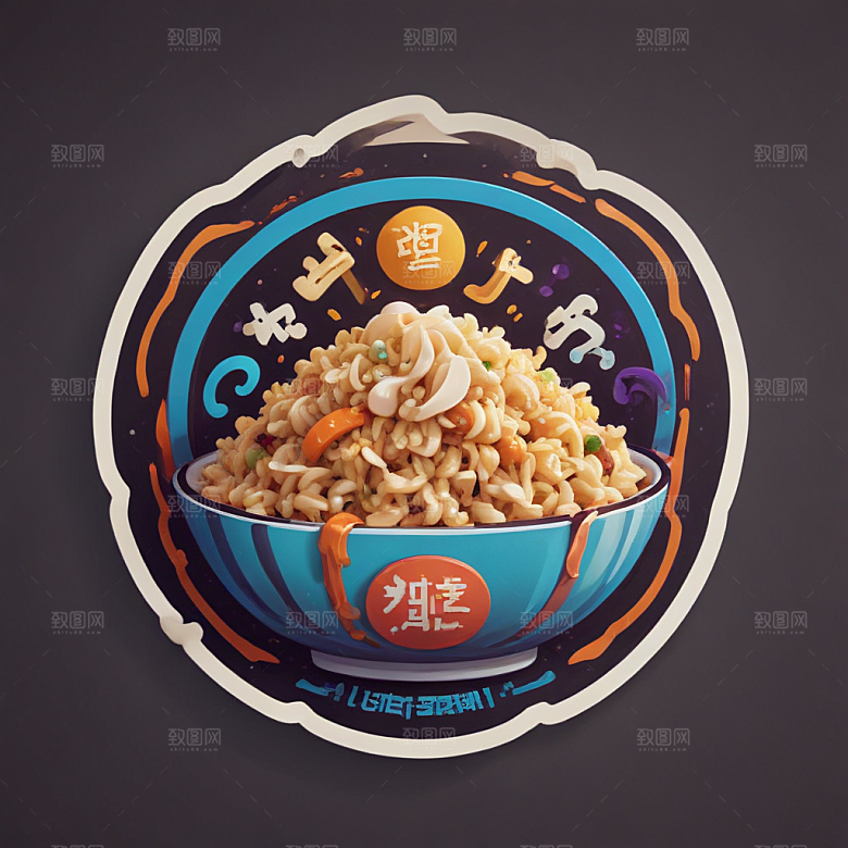 一份炒饭插画卡通风格贴纸