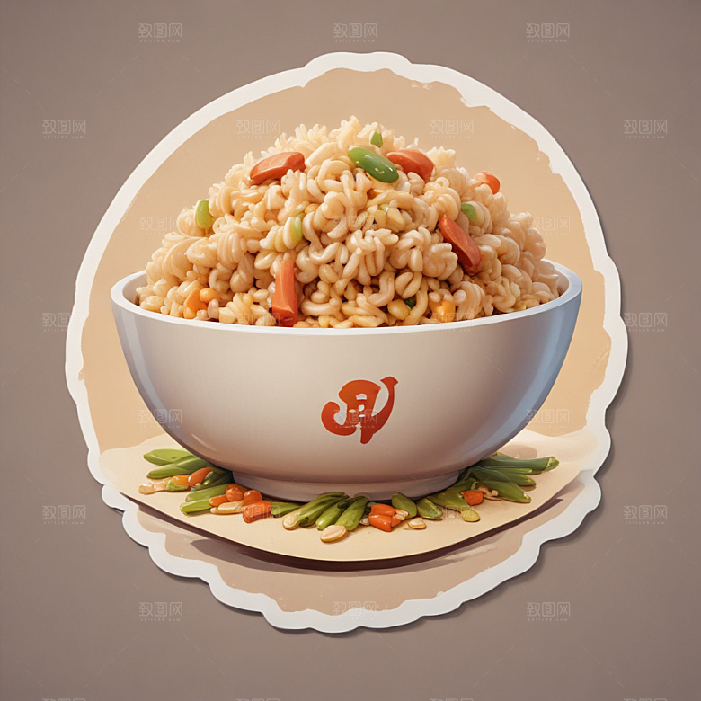 一份炒饭插画卡通风格贴纸