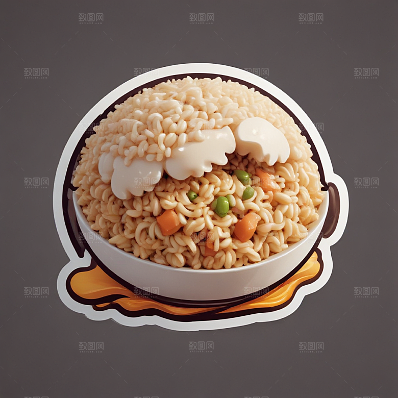 一份炒饭插画卡通风格贴纸