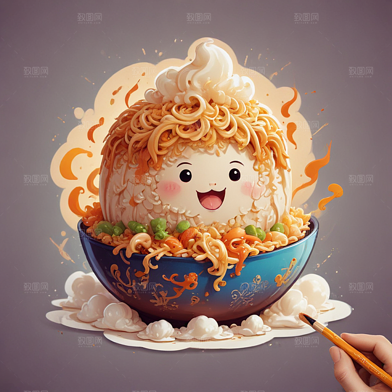 一份炒饭插画卡通风格贴纸
