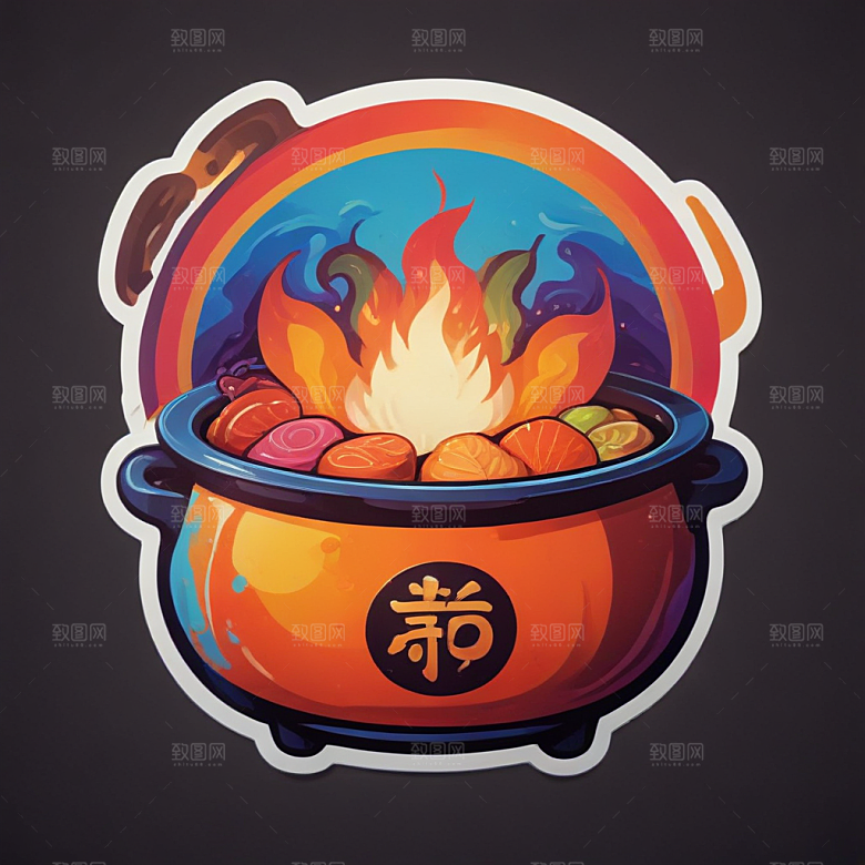 一锅火锅插画卡通风格贴纸