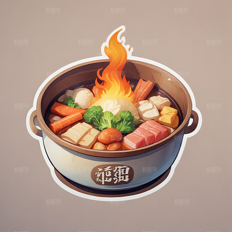 一锅火锅插画卡通风格贴纸